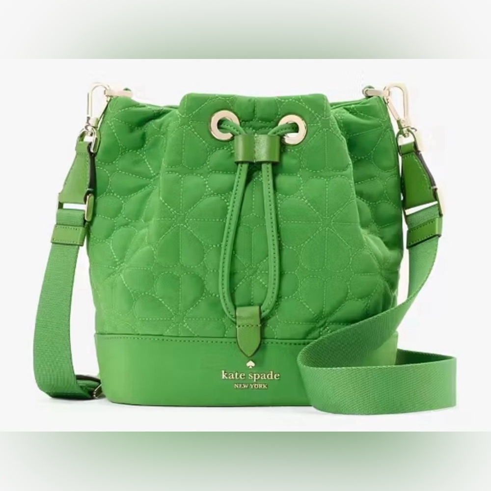 Kate Spade Green Quilted mini bucket flower purse